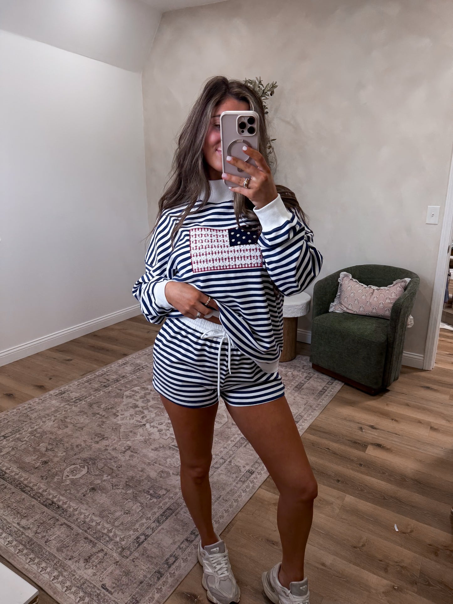 Vintage Liberty Striped Shorts Set - navy/white
