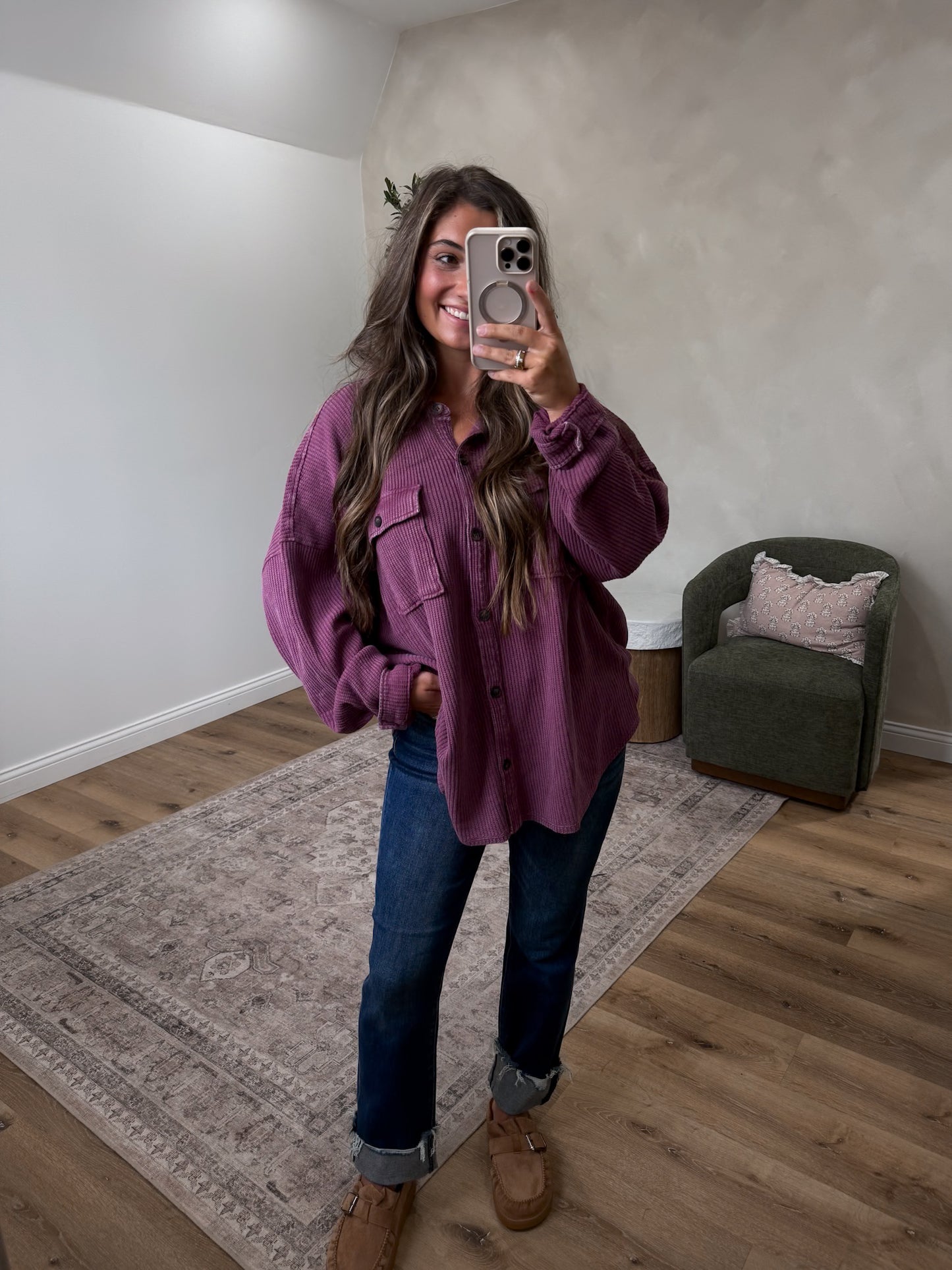 Madison Mineral Washed Layering Jacket - dark cherry