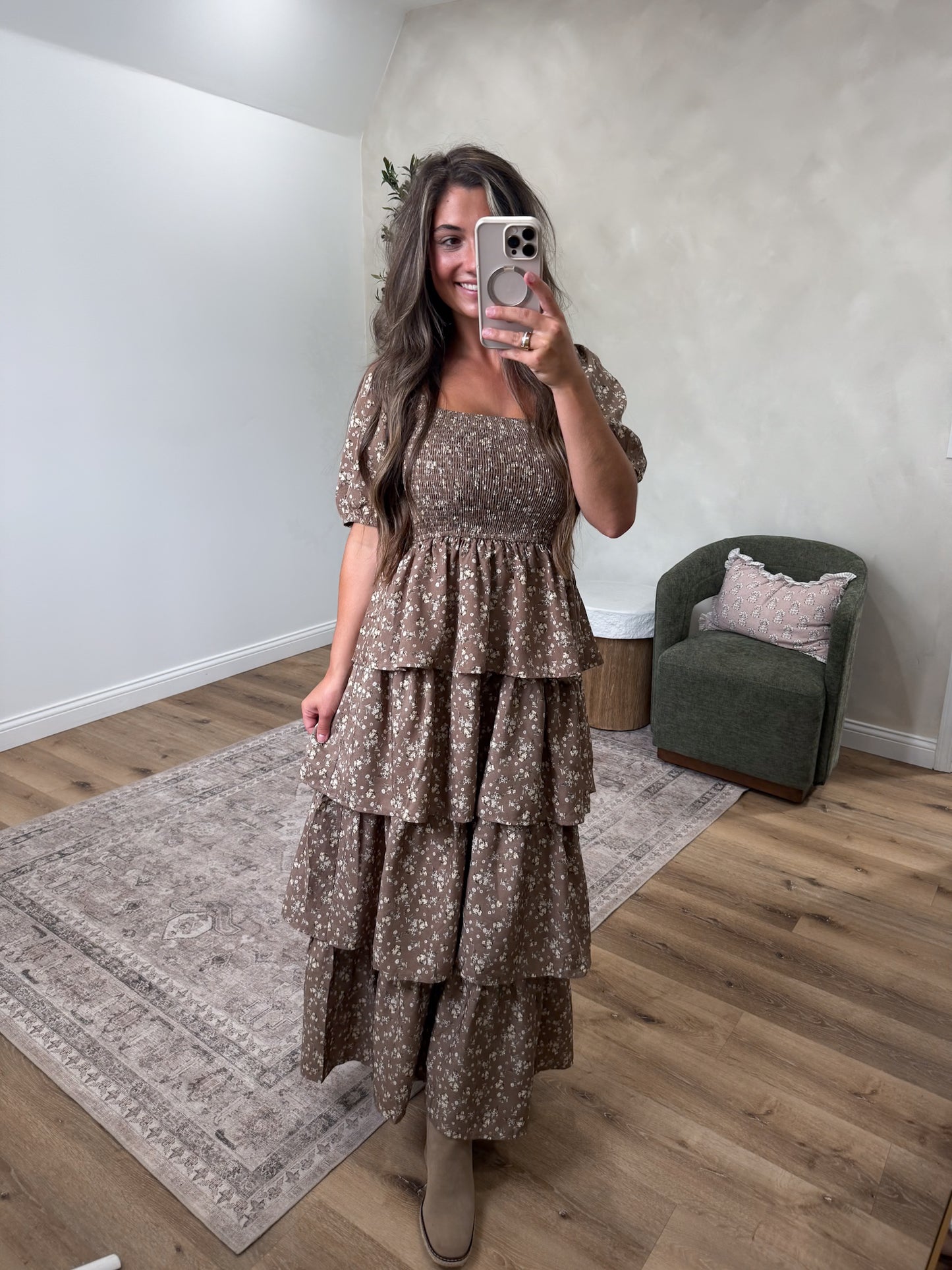 Sara Smocked Maxi Dress - mocha