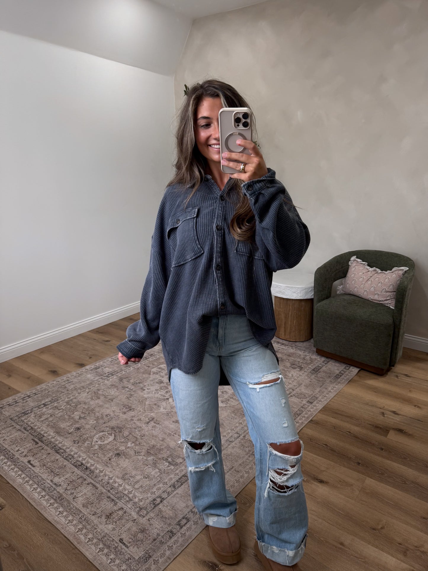 Madison Mineral Washed Layering Jacket - dark gray