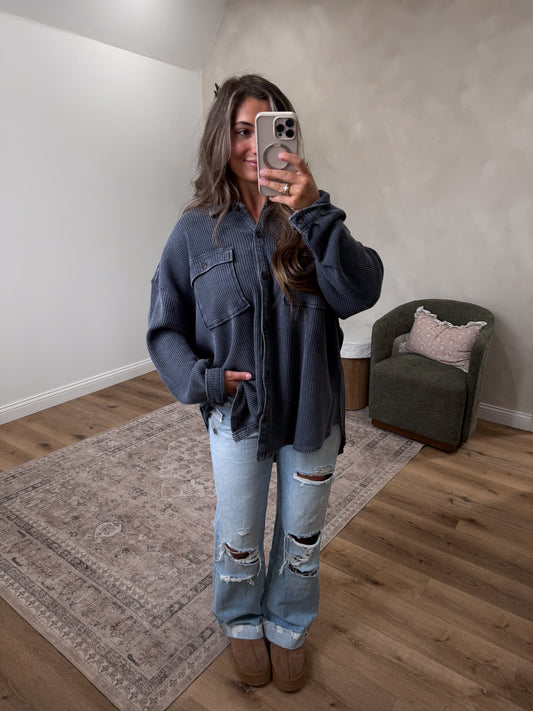 Madison Mineral Washed Layering Jacket - dark gray
