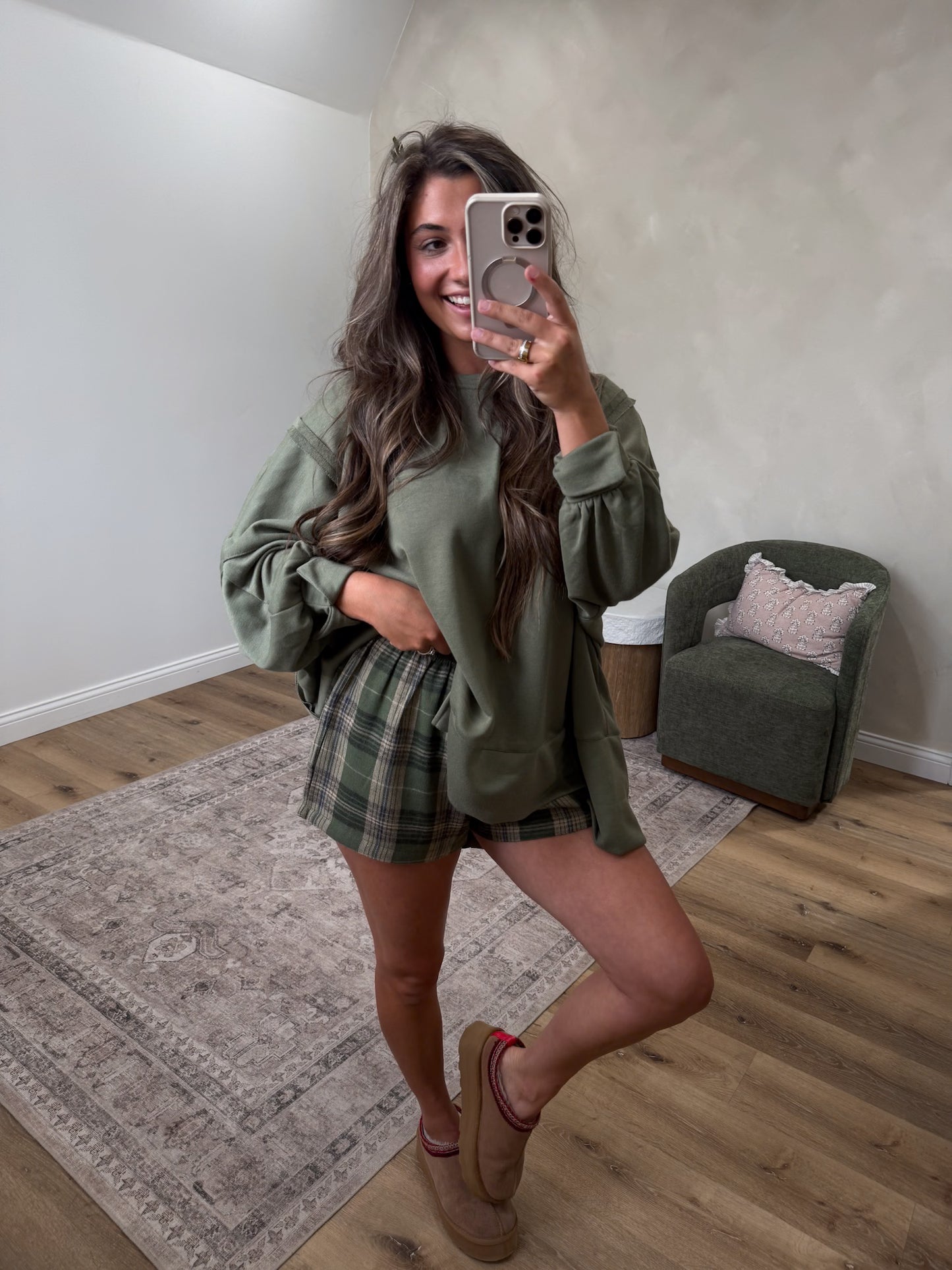 Leighton Plaid Boxer Shorts - olive