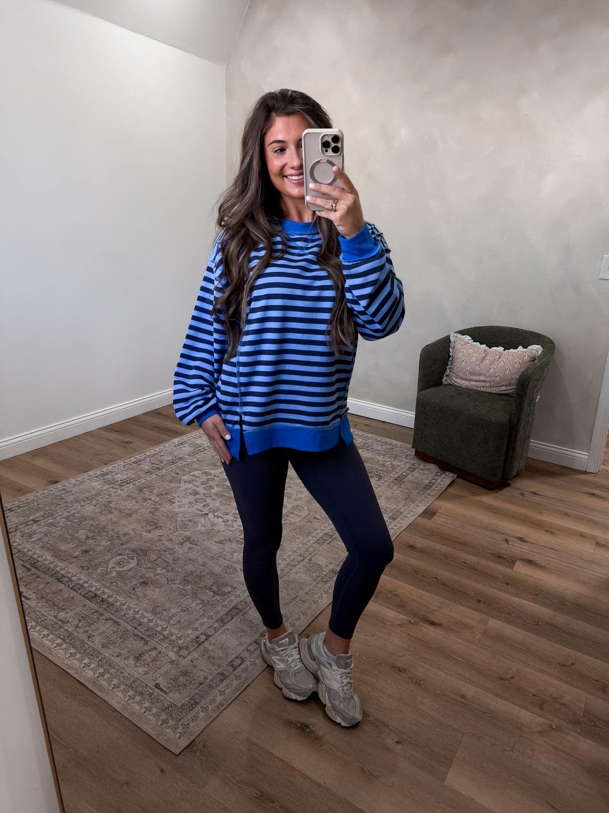 Fresh Finds Terry Striped Pullover - navy/cornflower