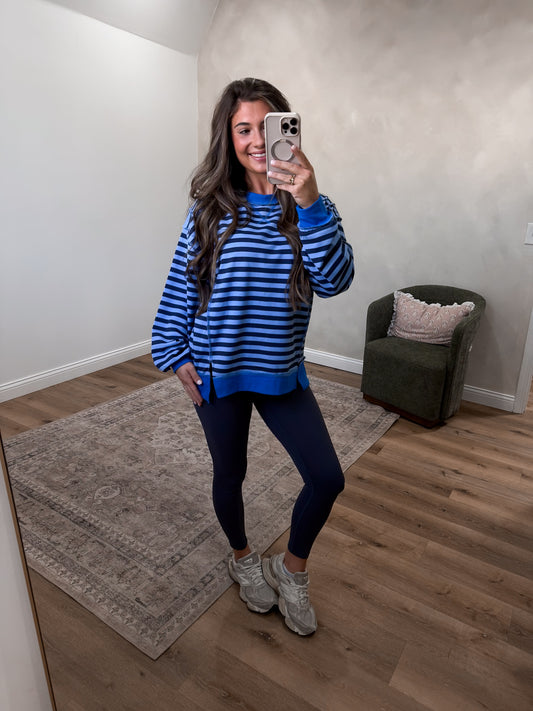Fresh Finds Terry Striped Pullover - navy/cornflower