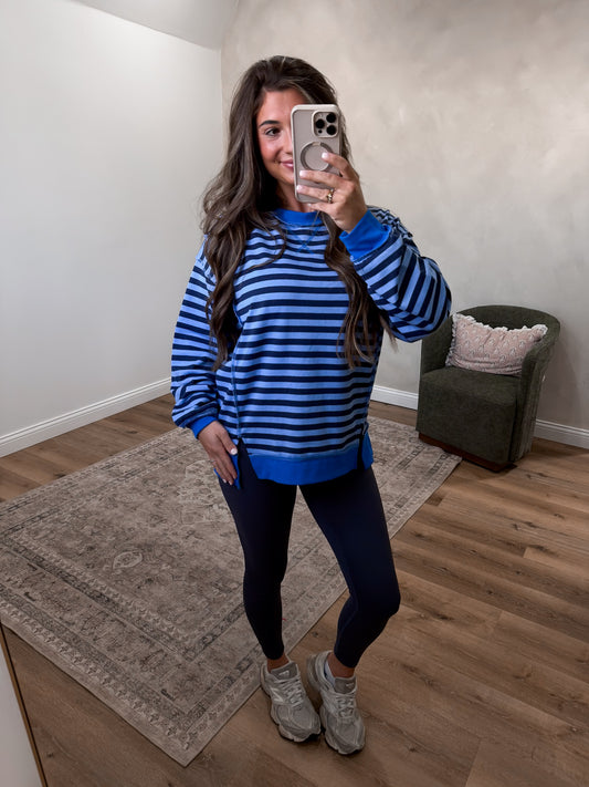 Fresh Finds Terry Striped Pullover - navy/cornflower