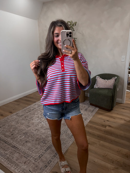 Scarlett Striped Knit Top - red/blue