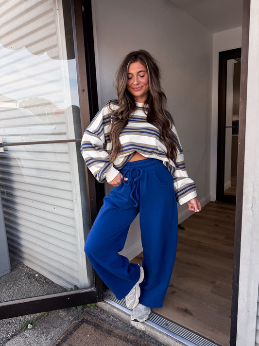 Jasper Striped Terry Pullover - olive/navy