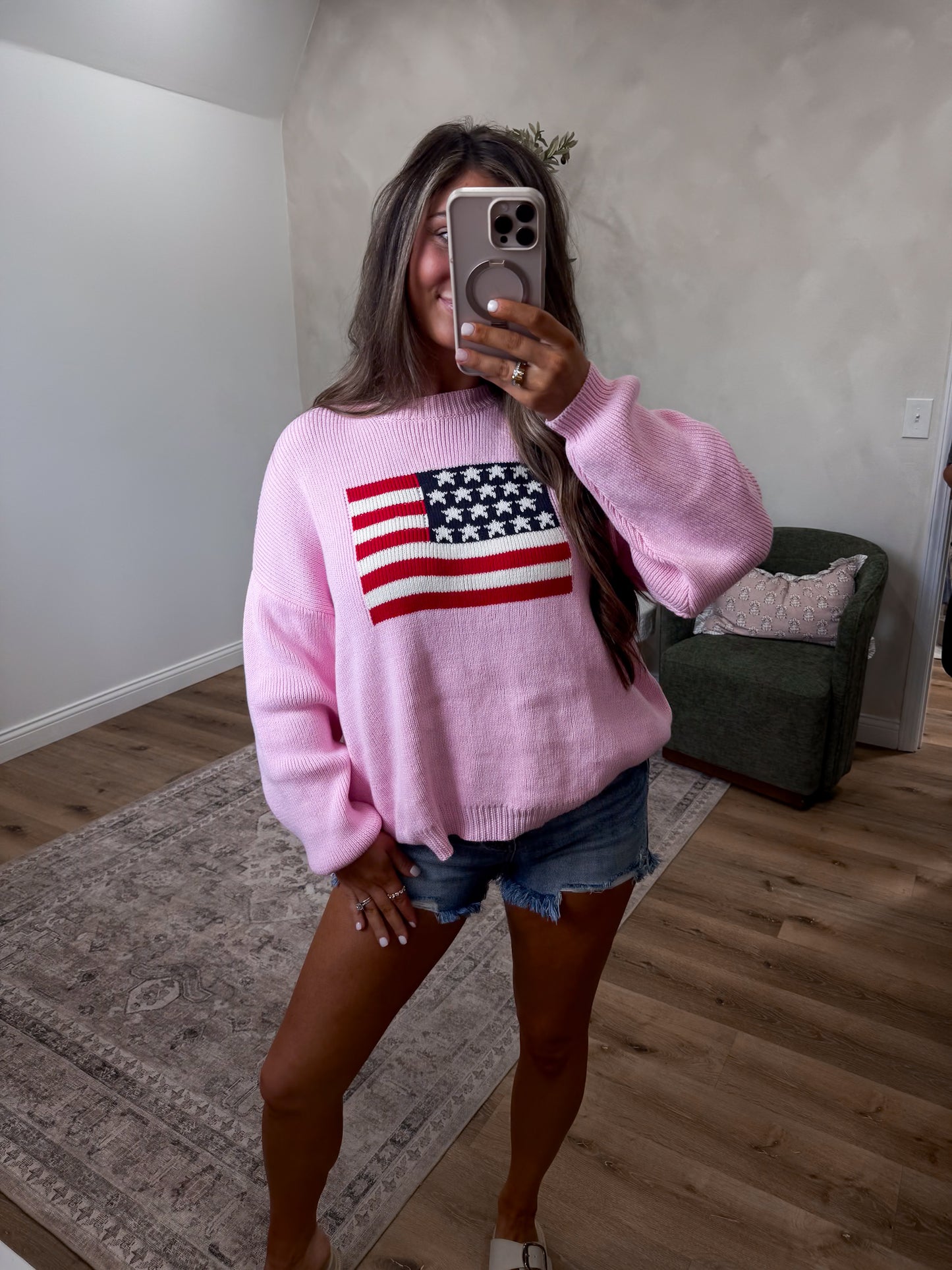 American Flag Oversized Sweater - pink