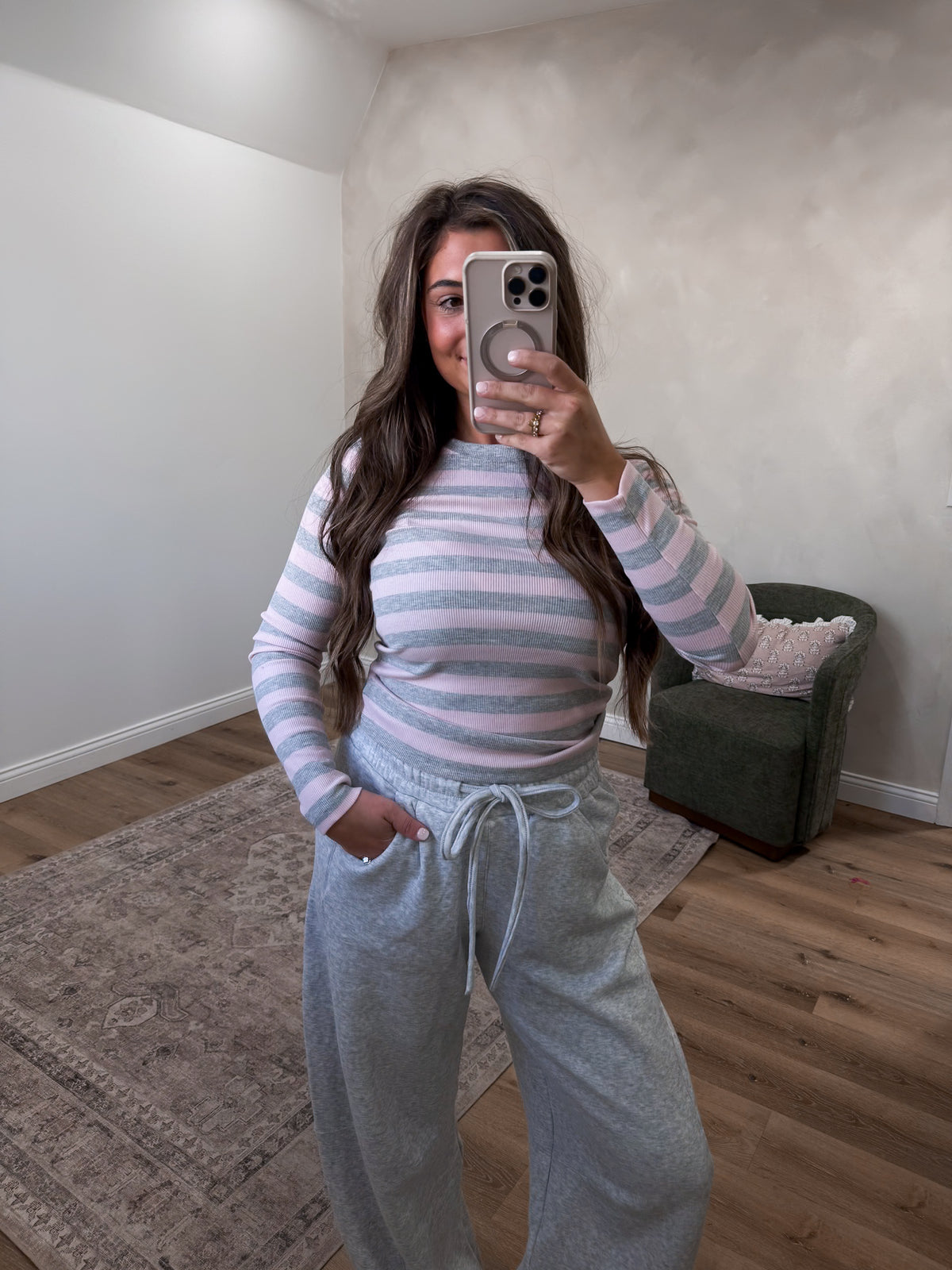 Second Nature Striped Long Sleeve - grey/pink