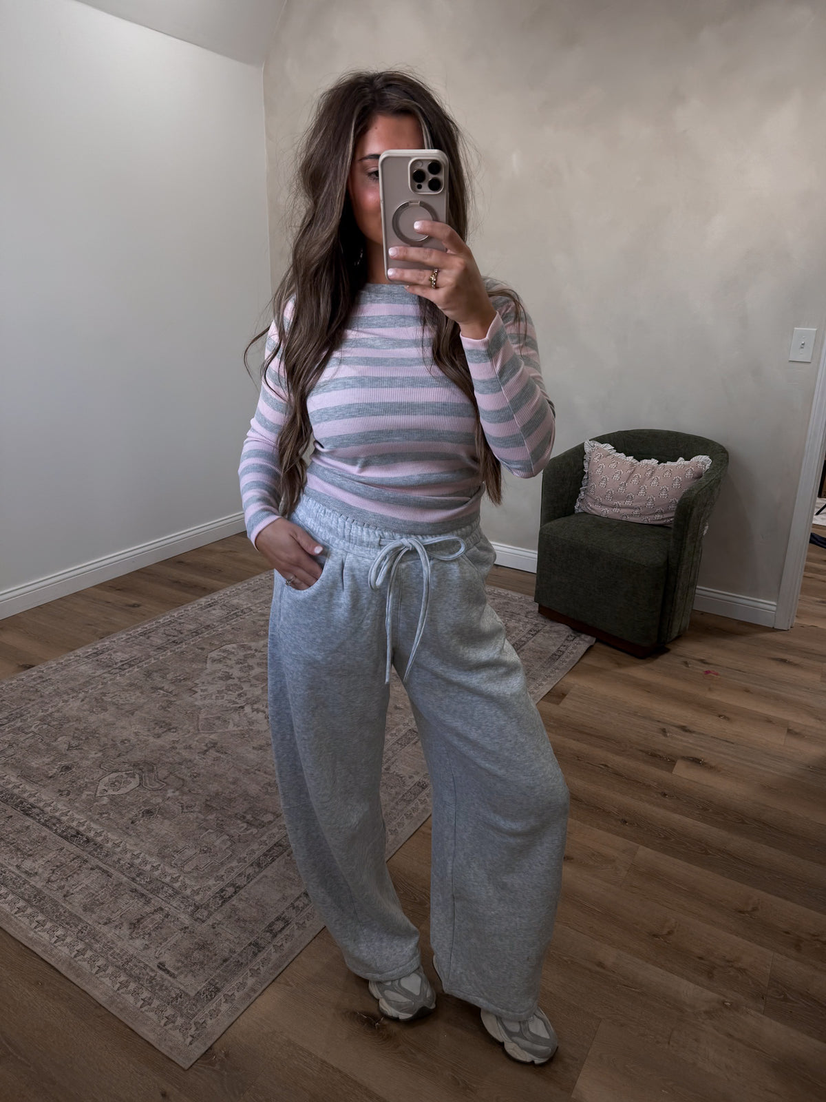 Second Nature Striped Long Sleeve - grey/pink