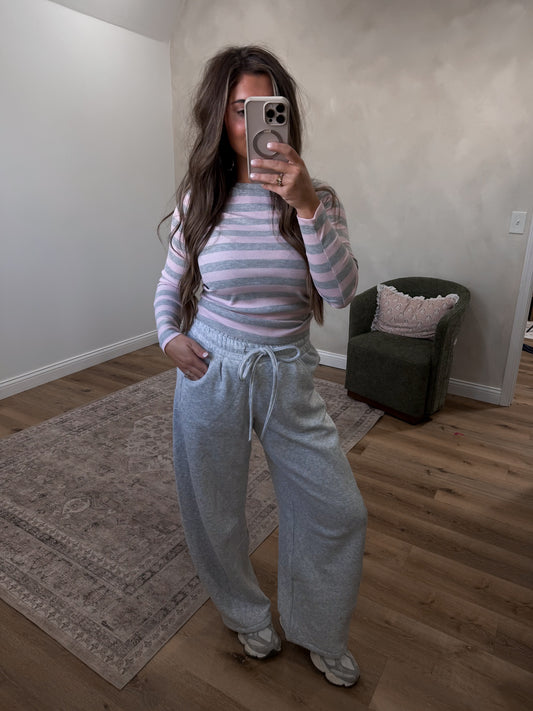 Second Nature Striped Long Sleeve - grey/pink