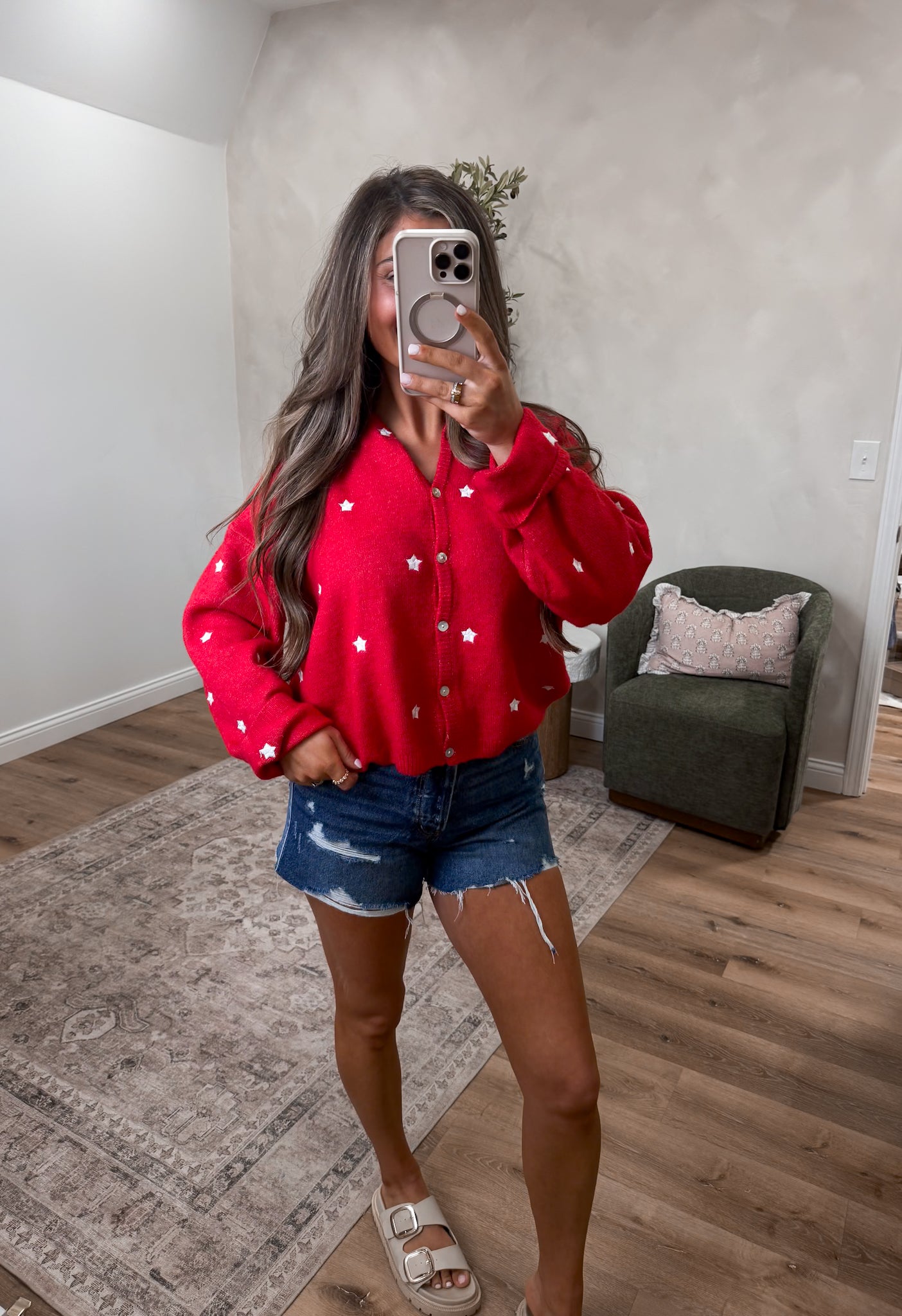 Stars & Stitch Sweater Cardigan - red