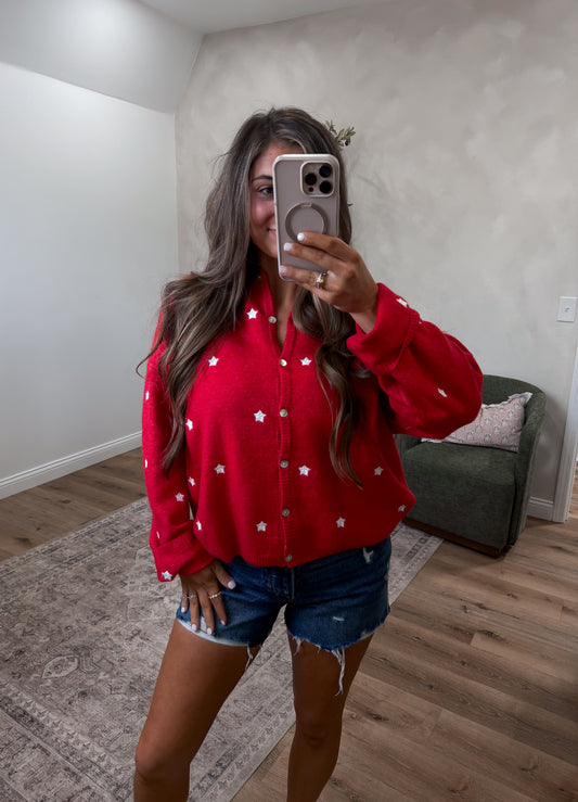 Stars & Stitch Sweater Cardigan - red