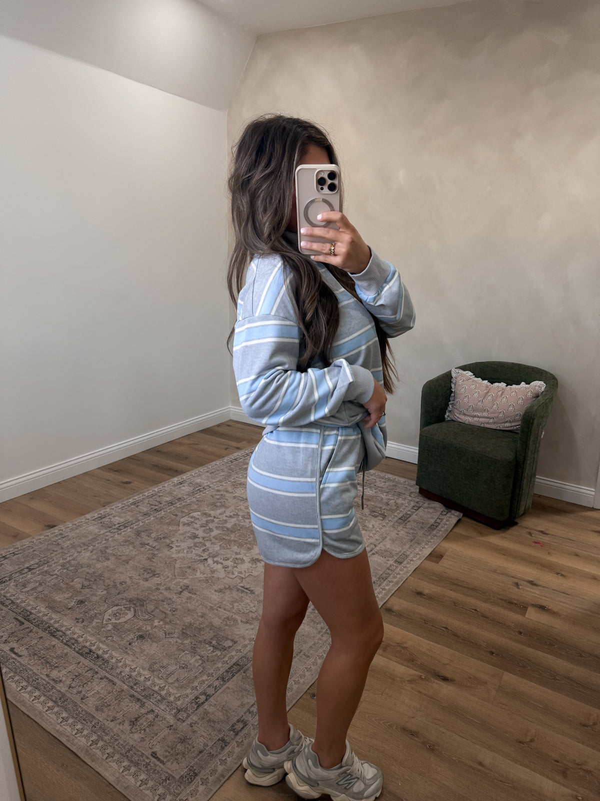 Good Trouble Striped Mock Neck Set - sky blue