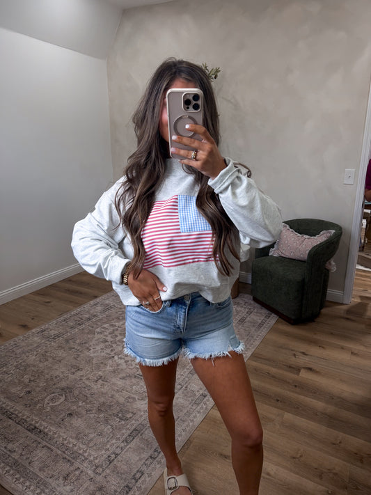 American Flag Mockneck - heather grey