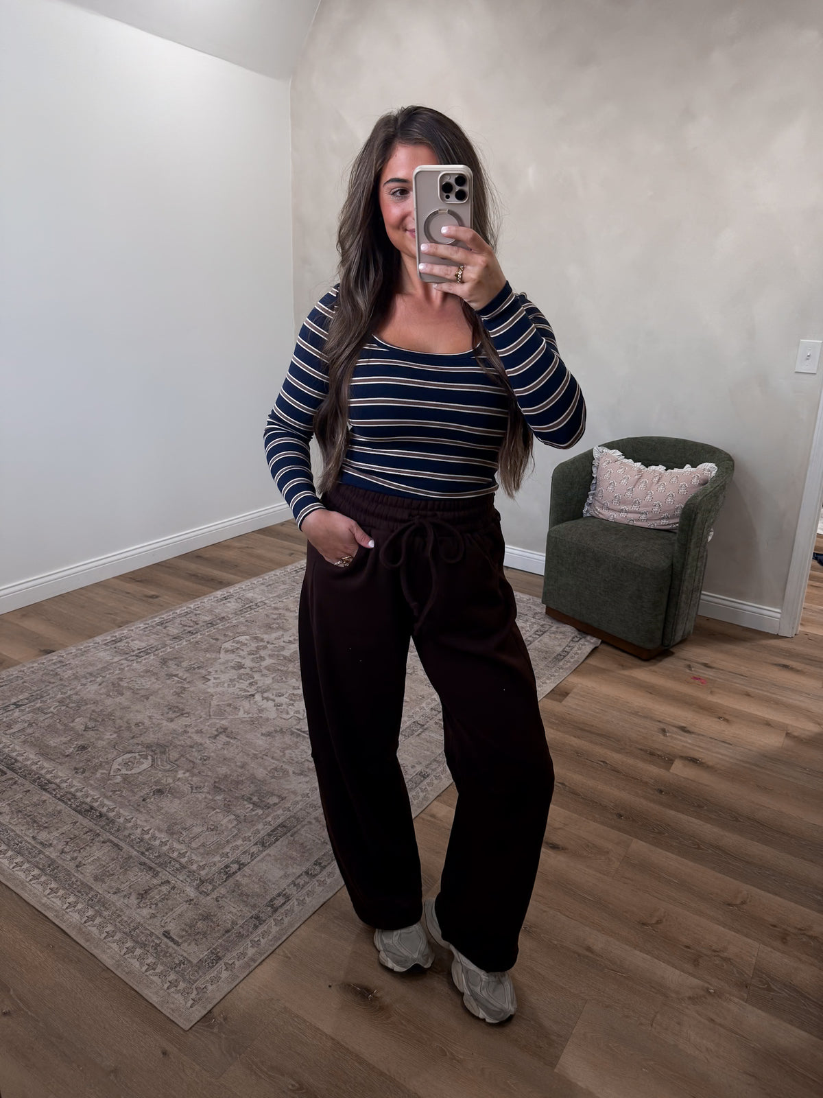 Everyday Rotation Scoop Neck Striped Long Sleeve - navy