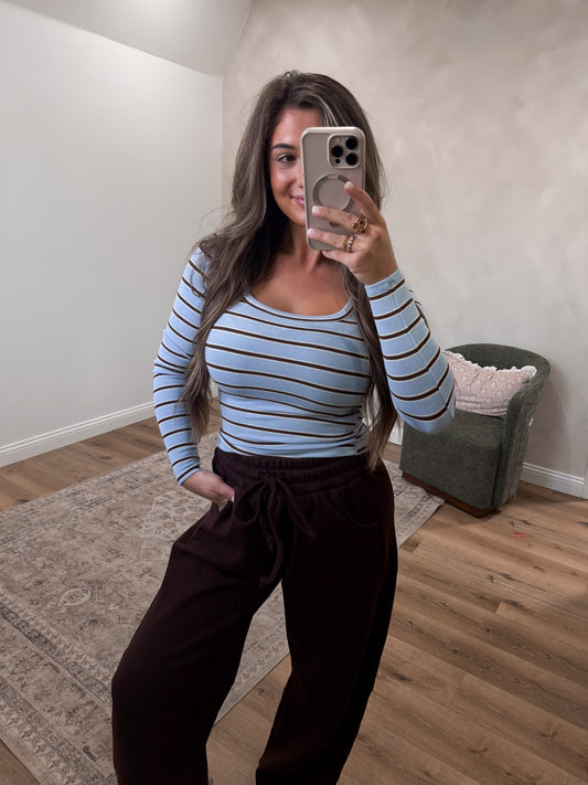 Everyday Rotation Scoop Neck Striped Long Sleeve - dusty blue
