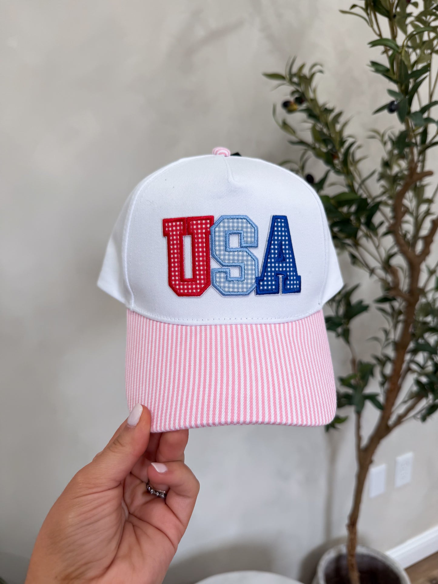 "USA" Striped Baseball Cap - pink