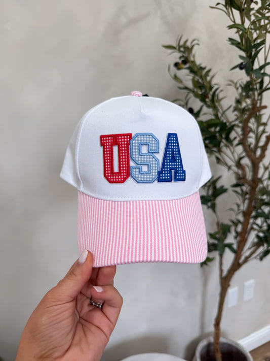 "USA" Striped Baseball Cap - pink