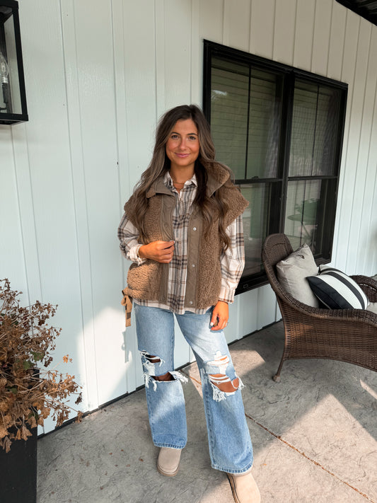 Side Tie Cozy Vest- Teddy