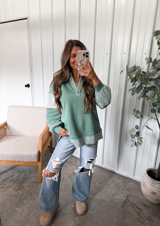 Sage Striped Pullover