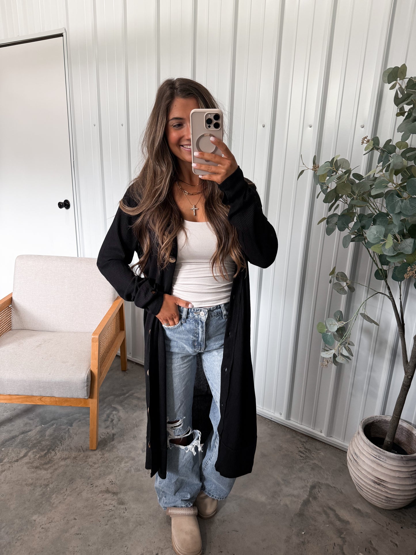 Cozy Ribbed Longline Cardigan- Black
