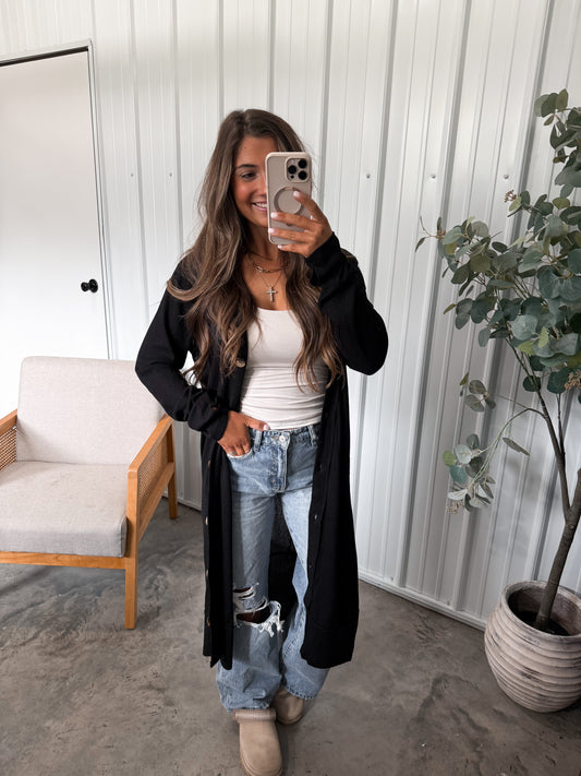 Cozy Ribbed Longline Cardigan- Black