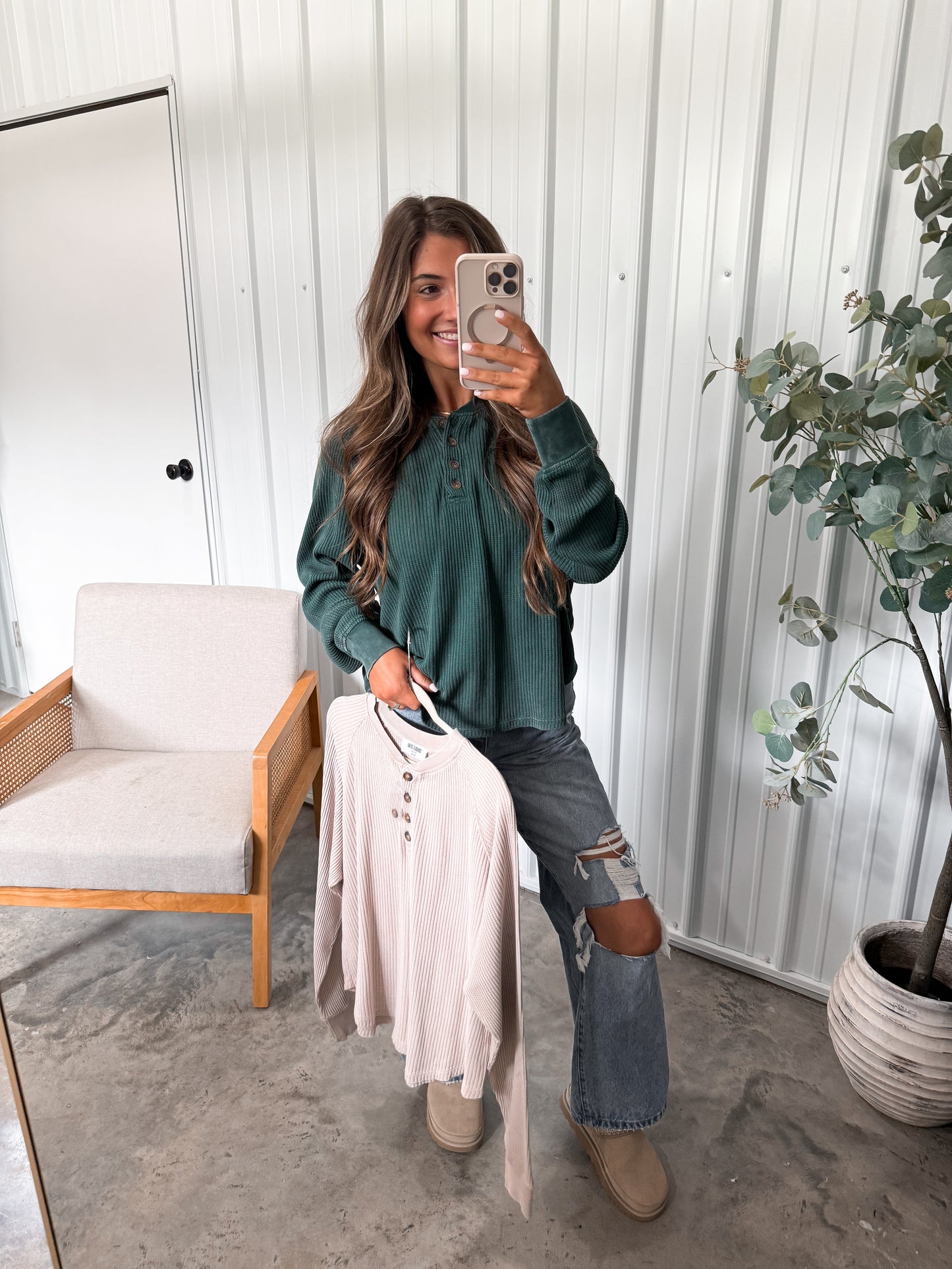 Waffle Knit Henley - 2 colors