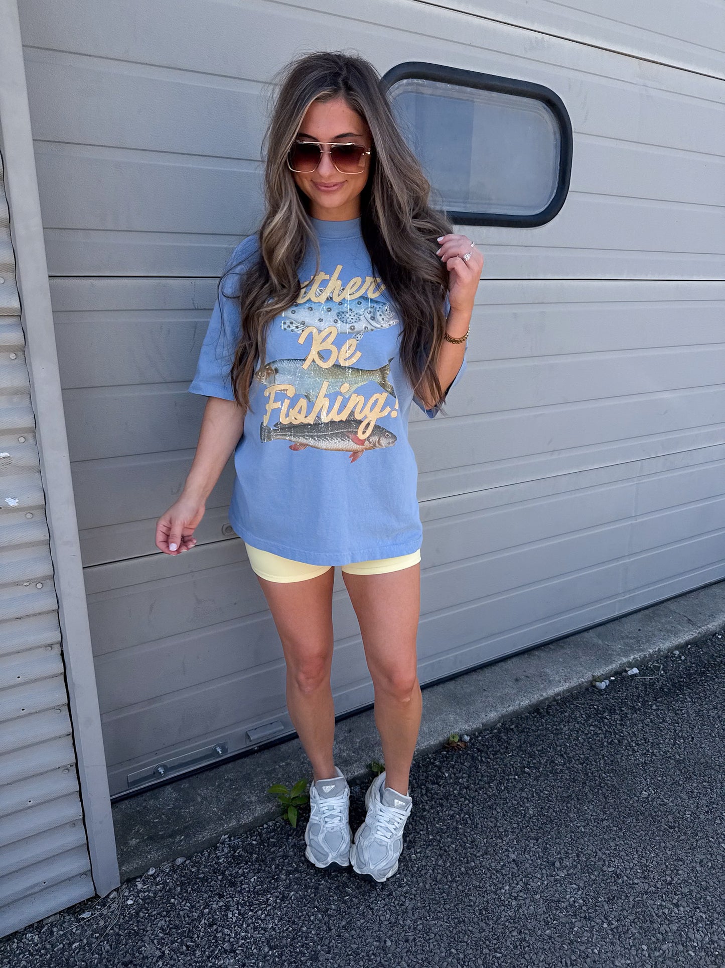 Rather Be Fishing Boxy Tee - clear blue