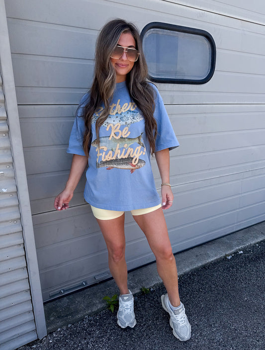 Rather Be Fishing Boxy Tee - clear blue