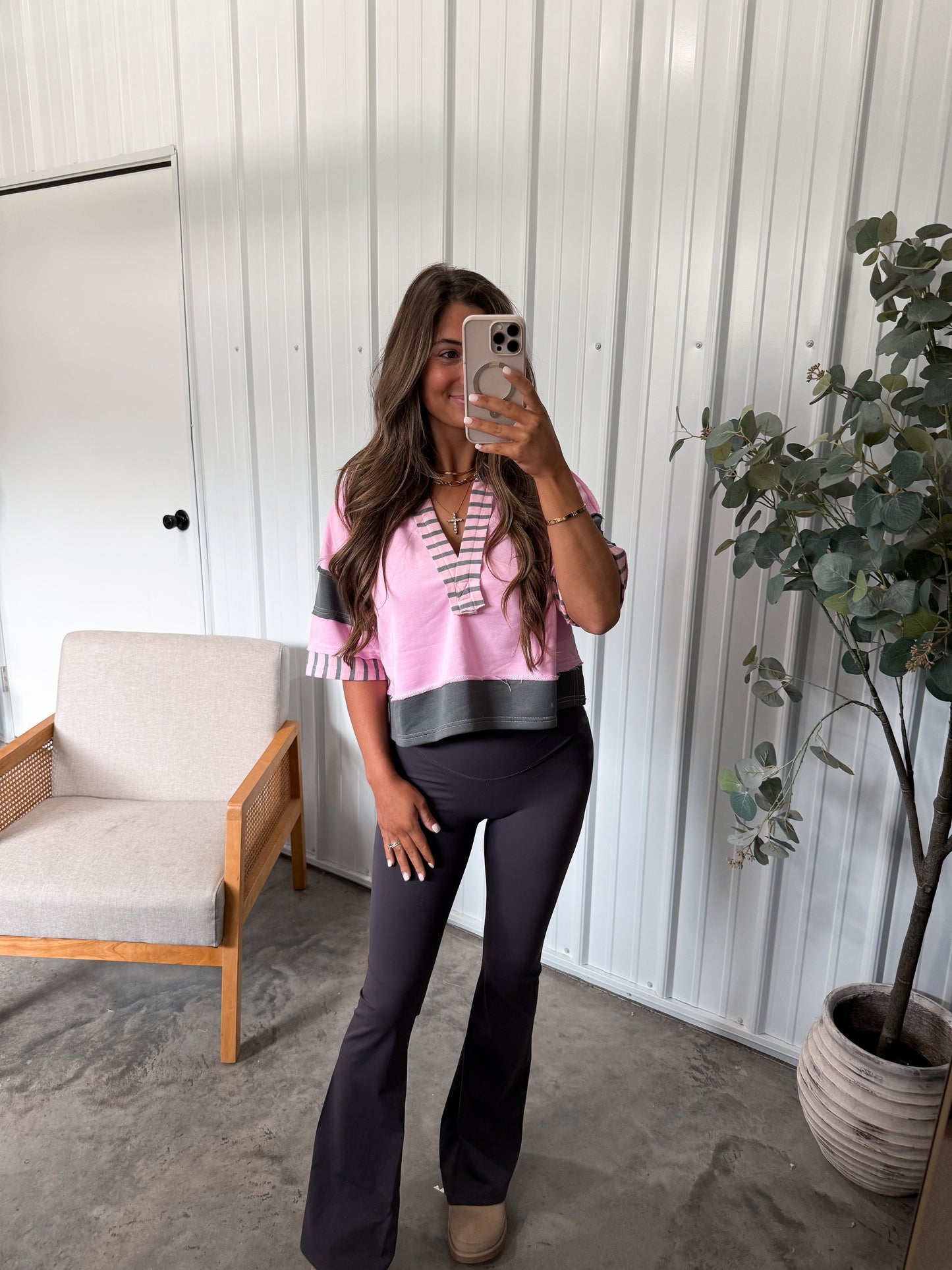 Brittney French Terry Tee- Pink/Charcoal