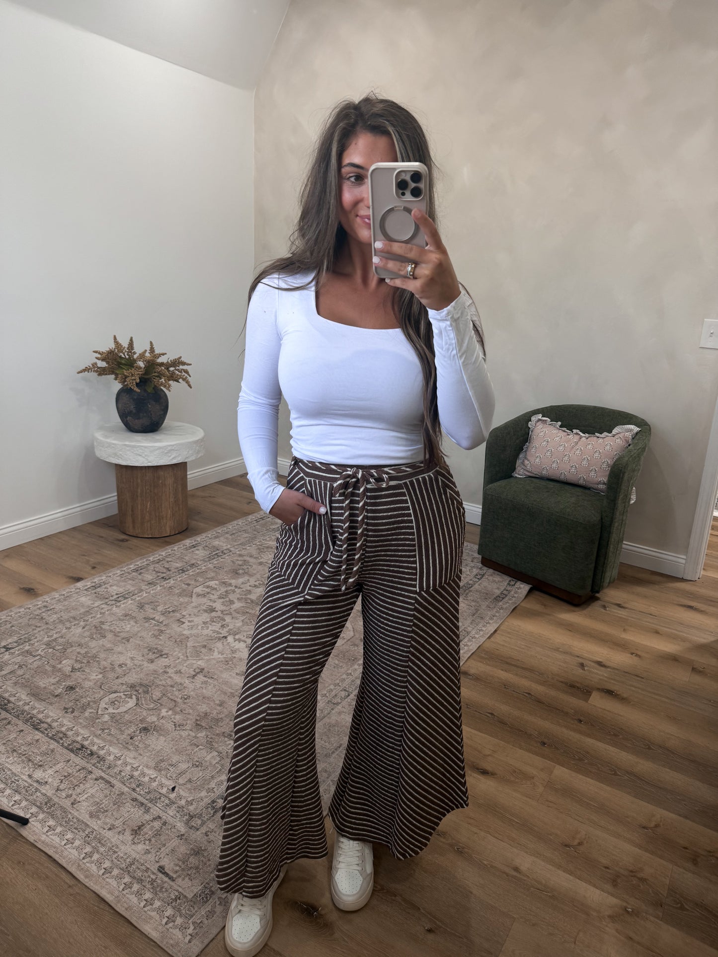 Easy Does It Striped Pants - brown