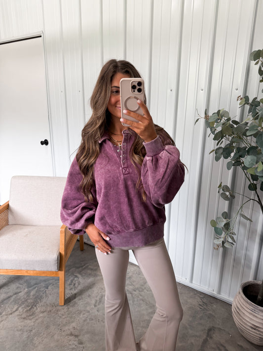 Megan Button Up Pullover - Dark Cherry