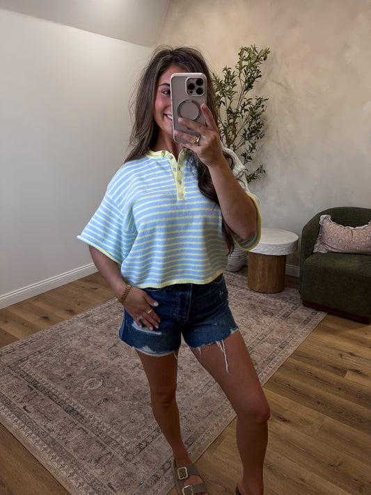 Scarlett Striped Knit Top - yellow/blue