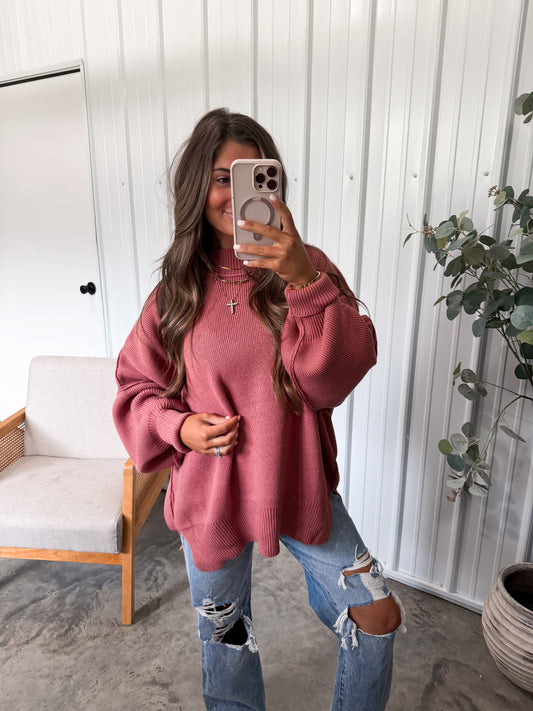 Macie Ribbed Sweater- Winter Rose
