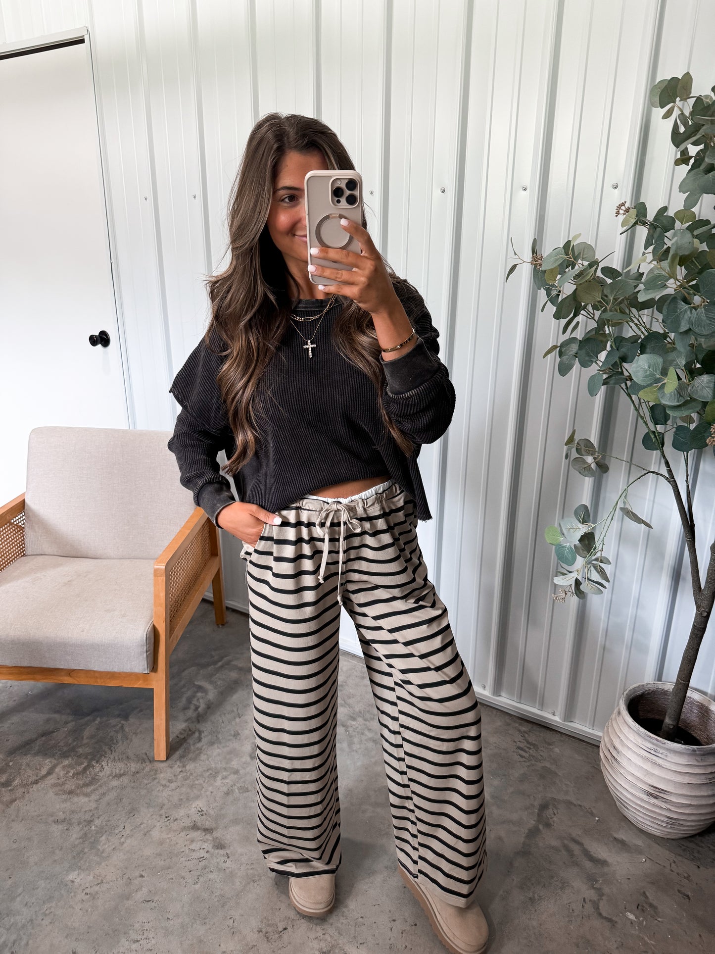 Chelsea Striped Lounge Pants- Taupe/black