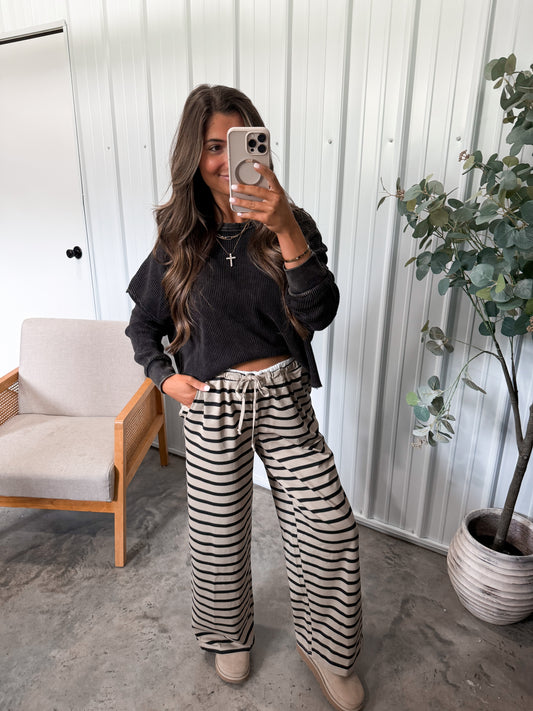 Chelsea Striped Lounge Pants- Taupe/black