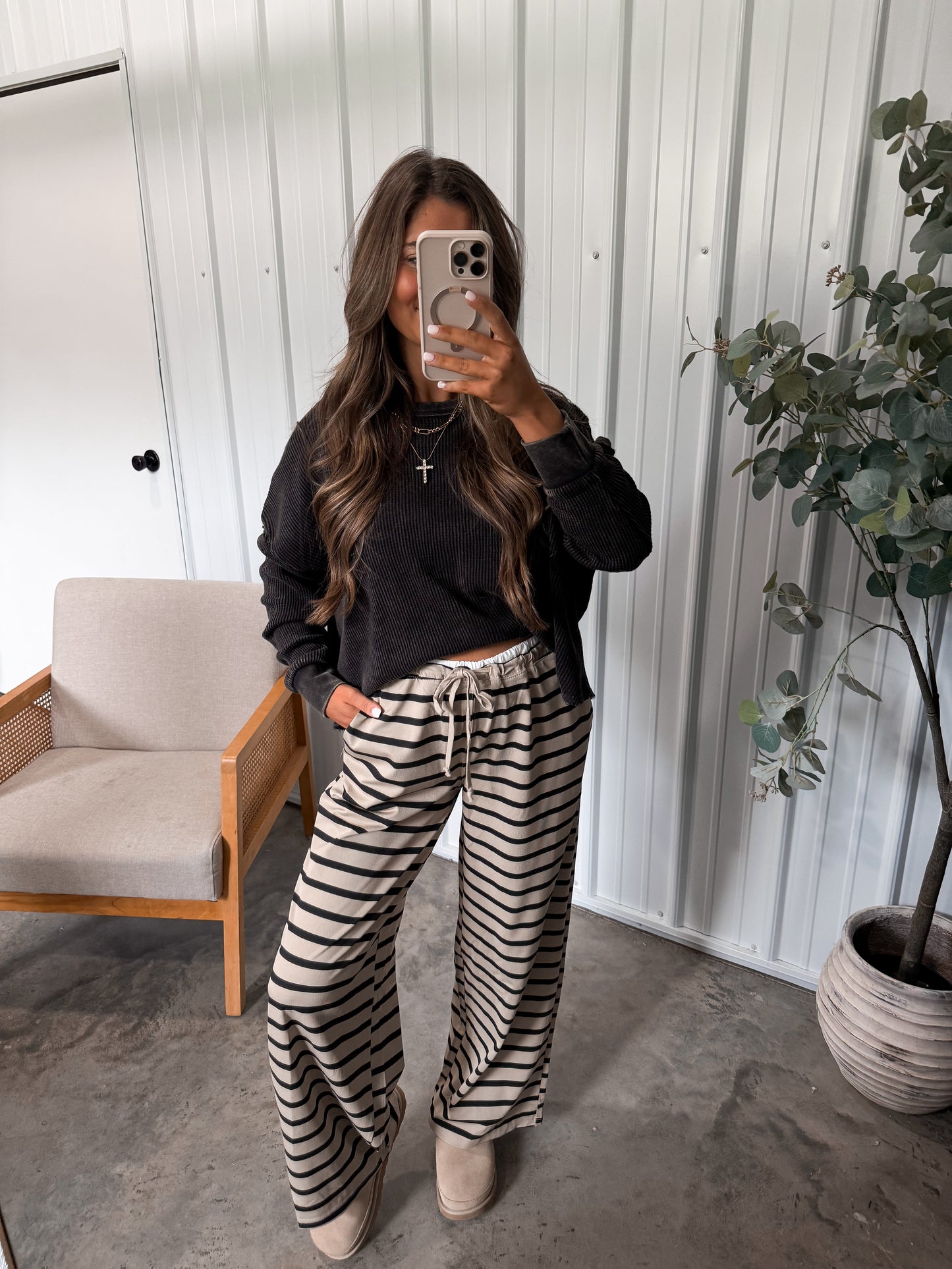 Chelsea Striped Lounge Pants- Taupe/black
