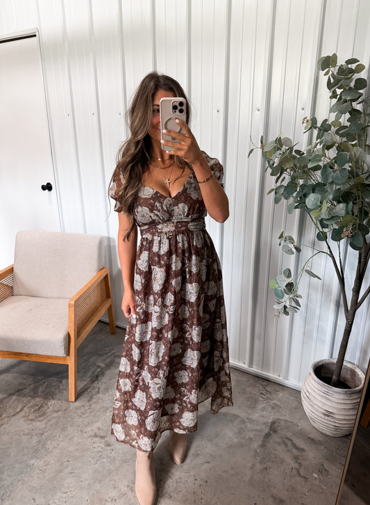 Sweetheart Midi Dress- Brown