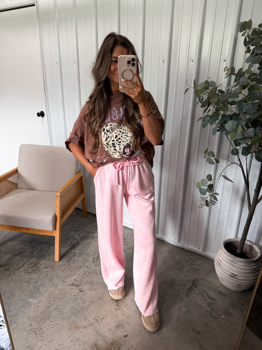 Acid Wash Fleece Lounge pants - Pink