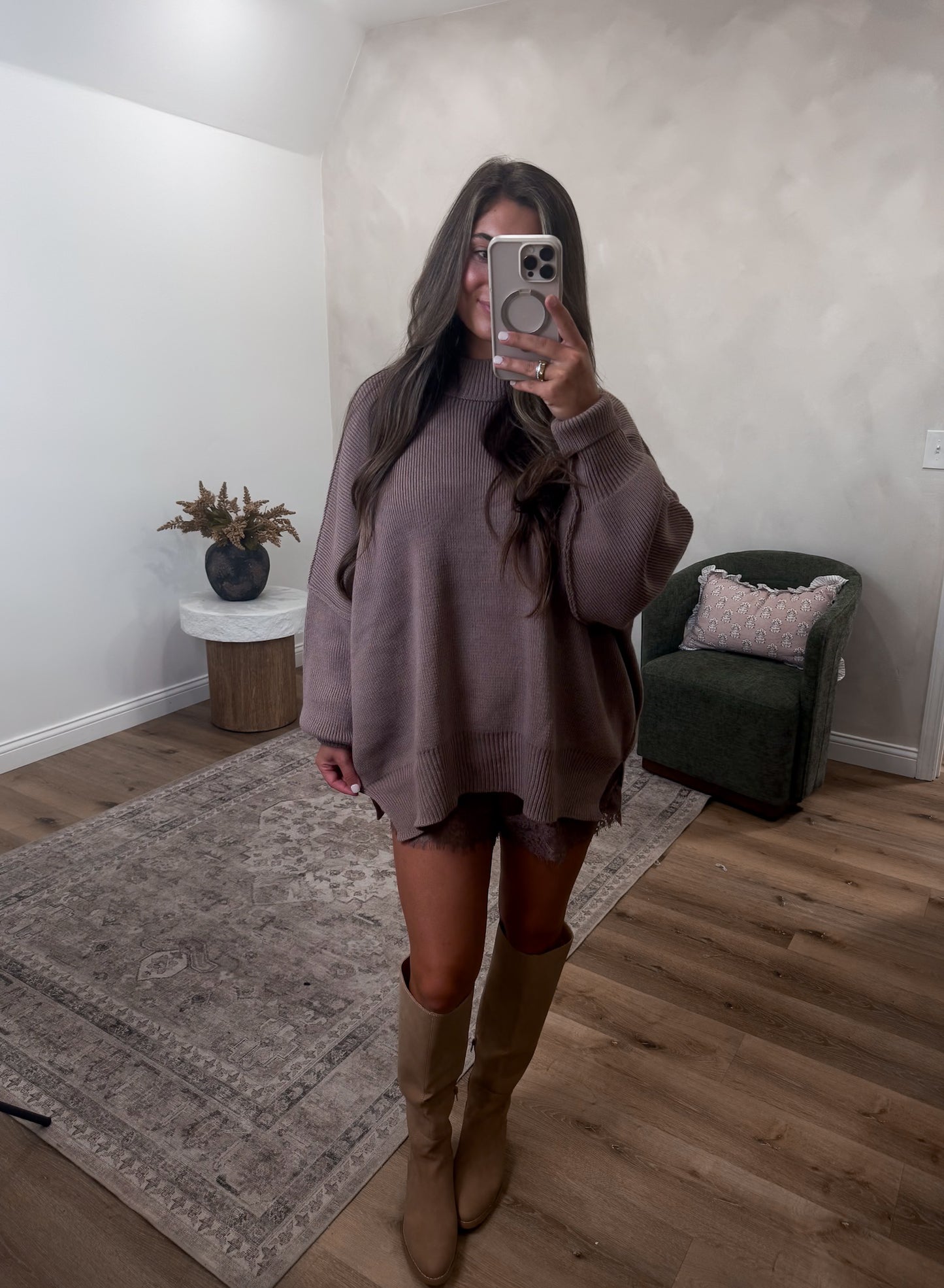 Dallas Side Slit Oversized Sweater - cocoa