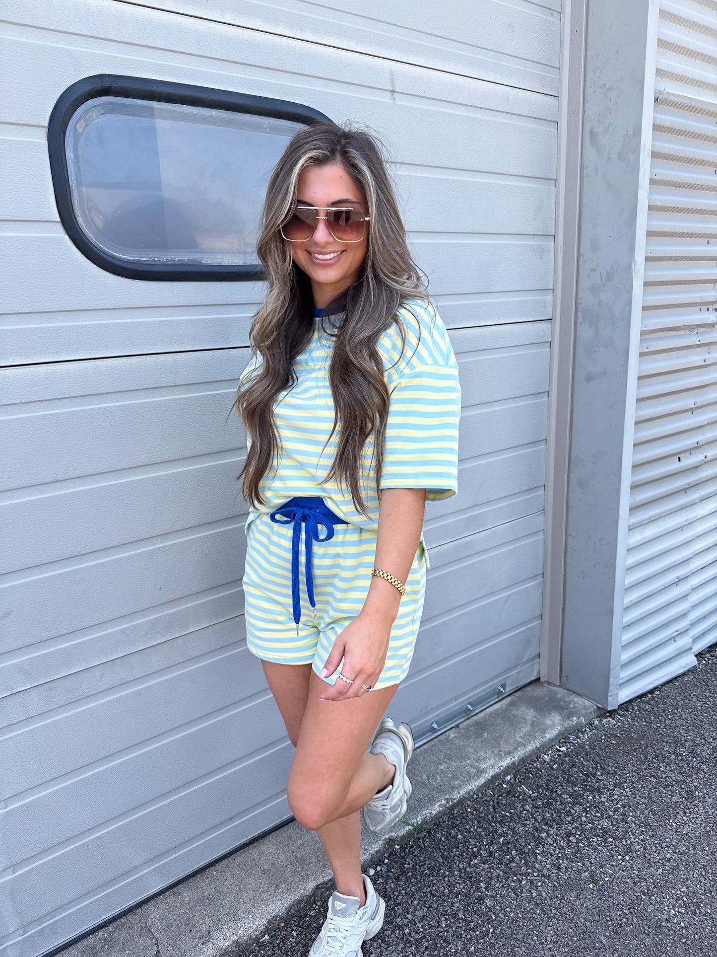 Summer Rays Striped Shorts Set - yellow/blue