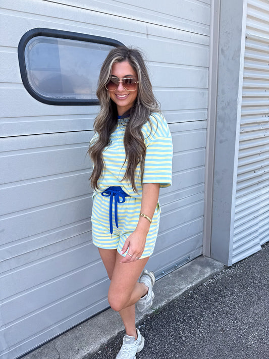 Summer Rays Striped Shorts Set - yellow/blue