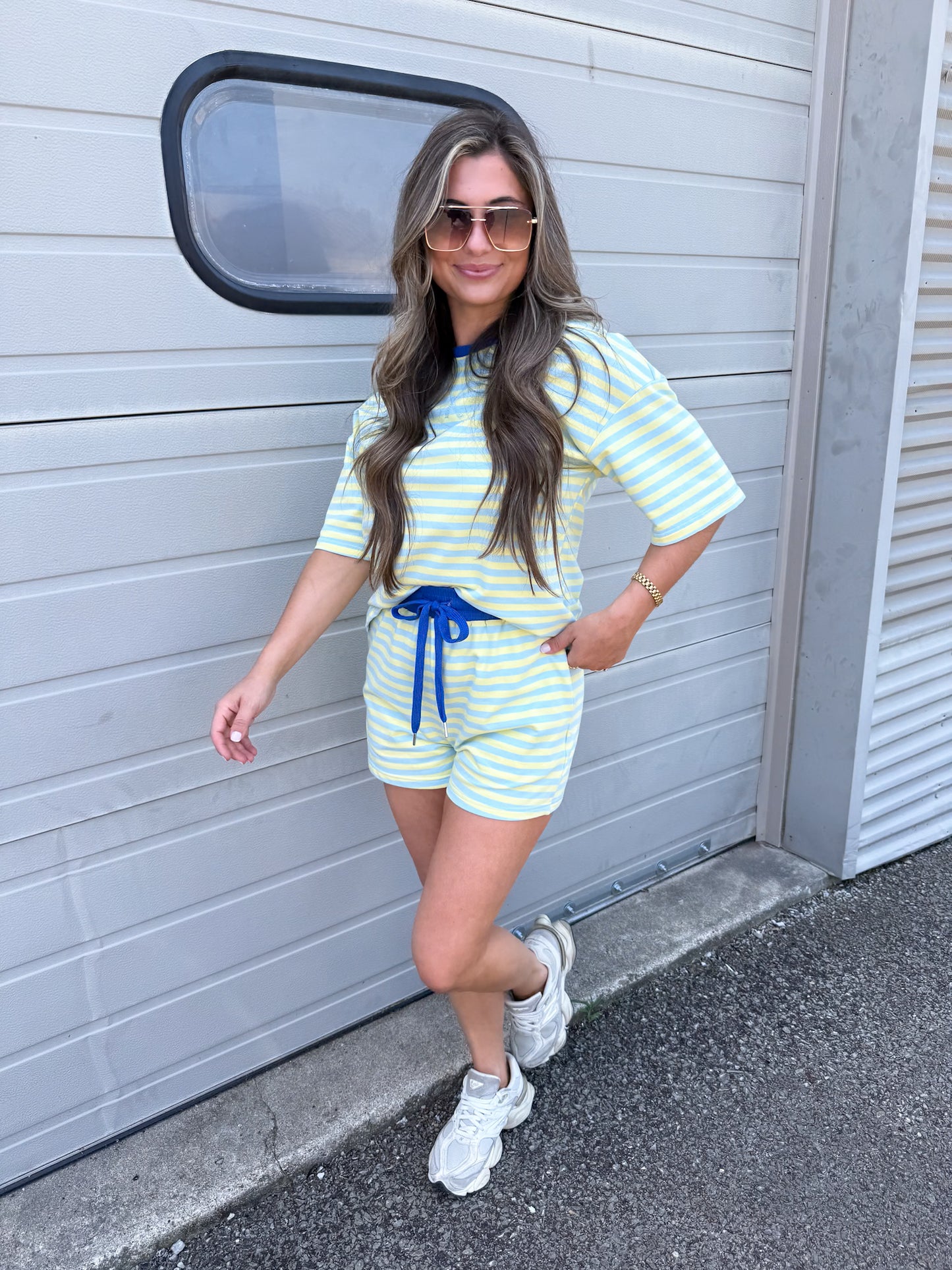 Summer Rays Striped Shorts Set - yellow/blue