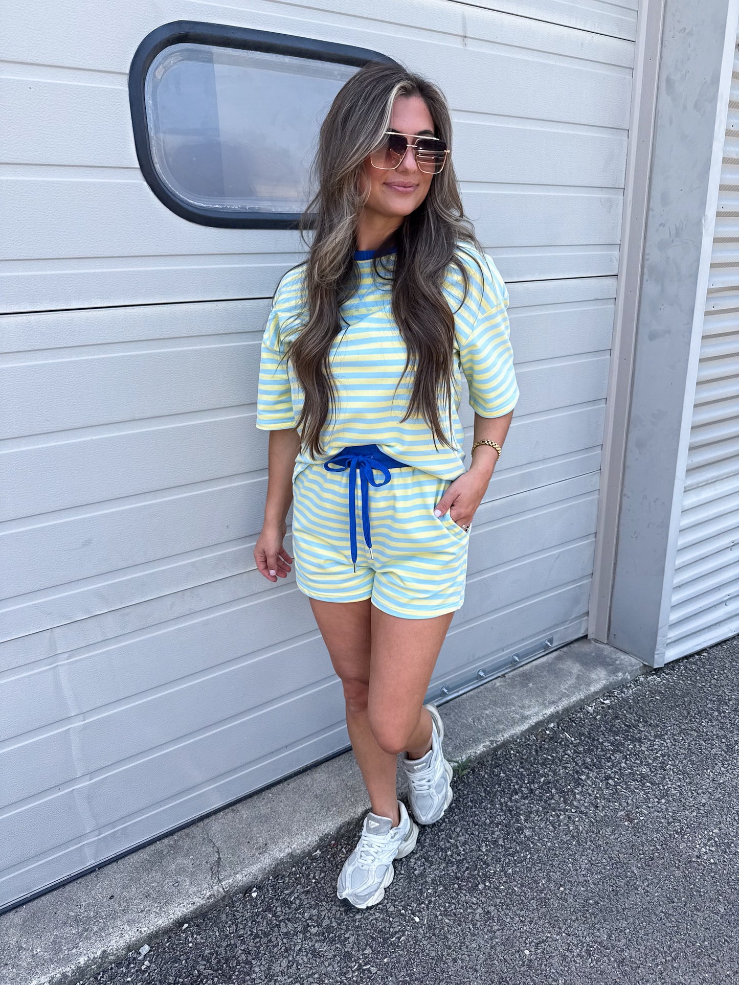 Summer Rays Striped Shorts Set - yellow/blue