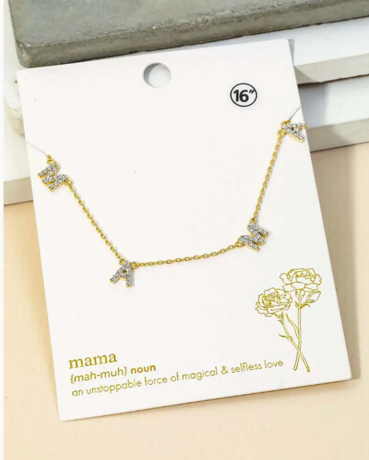MAMA Rhinestone Necklace - Gold