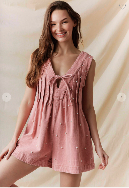 Shania Pearl Studded Romper- Mauve *PREORDER FOR 8/8*
